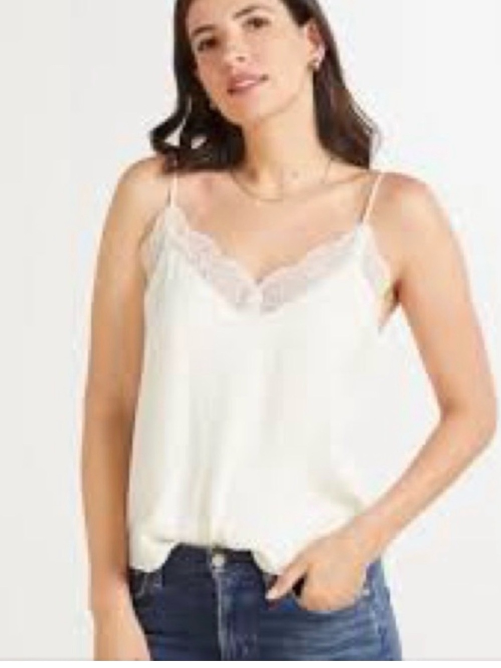 Allison Joy Ivory Lace-Trim Silk Top (double lined)